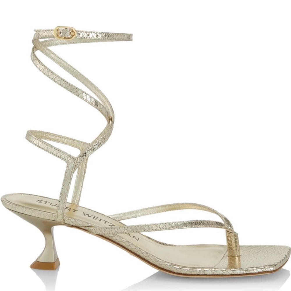 Stuart Weitzman Cabo Square Sandal Metallic Gold Snake Print Size 5